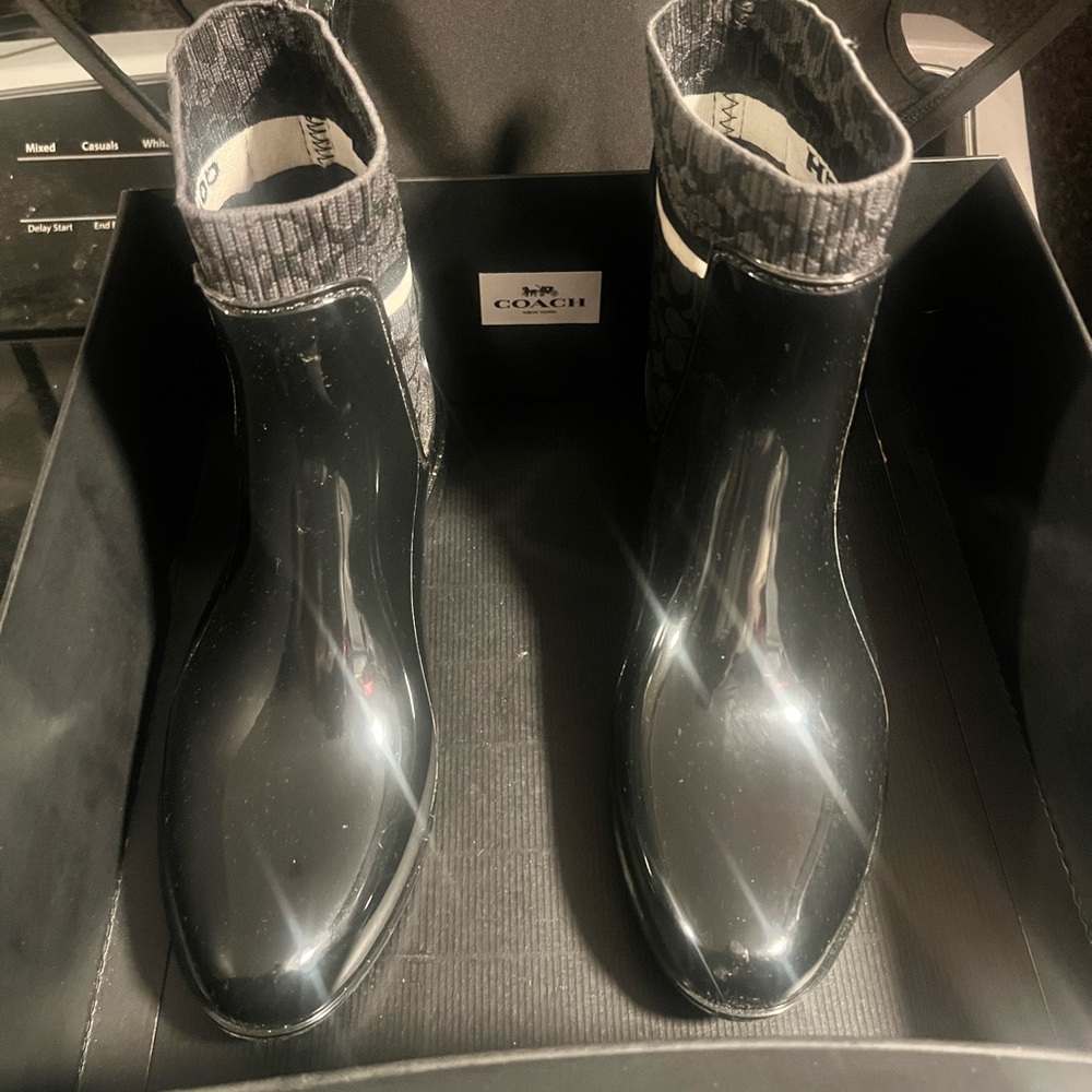 Coach Glossy Black Ankle Boots